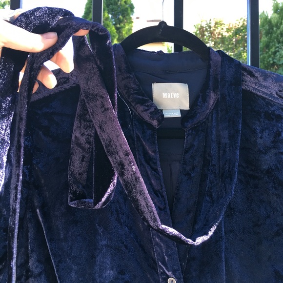 Anthro Maeve Navy Velvet Button Down Tunic - Picture 4 of 6